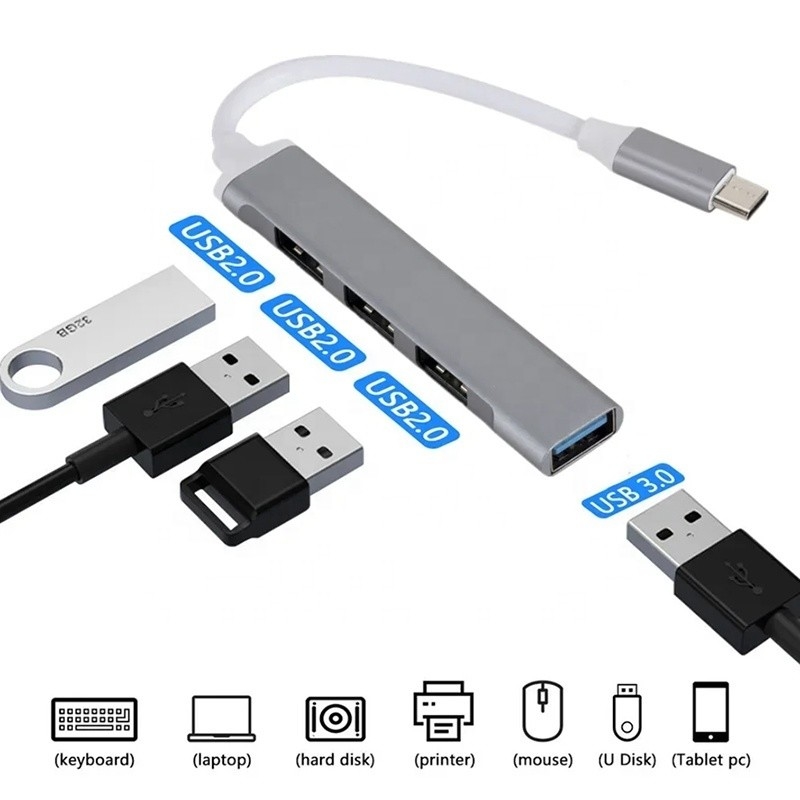 Aluminio 4 porte USB tipo C a USB 3.0 2.0 Data Hub per trasferimento dati ad alta velocità