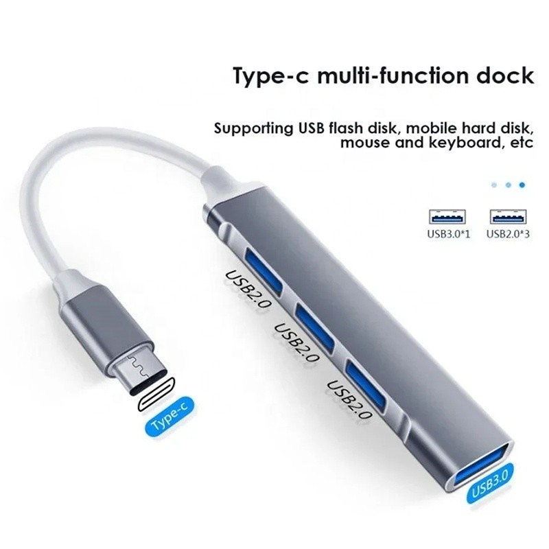 Aluminio 4 porte USB tipo C a USB 3.0 2.0 Data Hub per trasferimento dati ad alta velocità