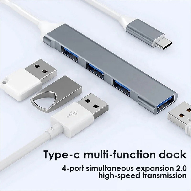 Aluminio 4 porte USB tipo C a USB 3.0 2.0 Data Hub per trasferimento dati ad alta velocità