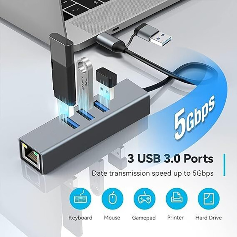 Adapter USB tipo-C per Ethernet con 14 porte USB 1000 Mbit/s Gigabit RJ45 LAN Hub