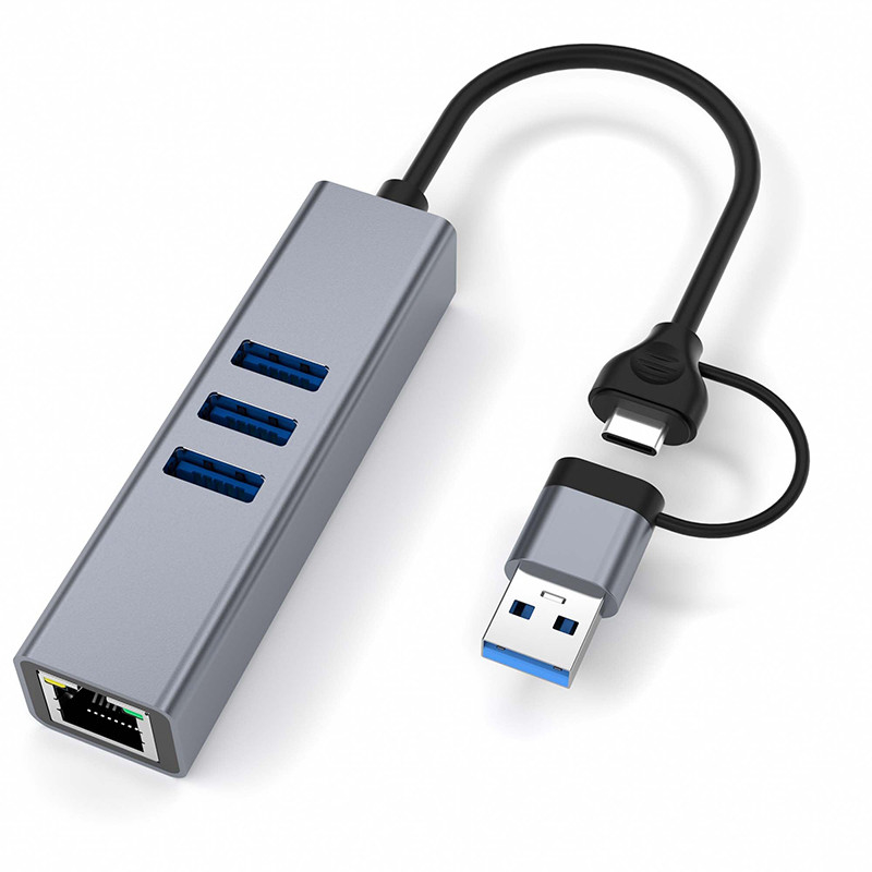Adaptatore LAN USB tipo C 6 in 2 USB C Hub con 3 porte USB 3.0 e interfaccia LAN RJ45 Gigabit