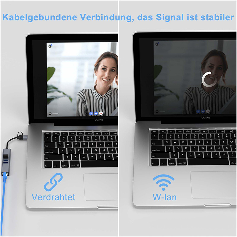 Adaptatore LAN USB tipo C 6 in 2 USB C Hub con 3 porte USB 3.0 e interfaccia LAN RJ45 Gigabit