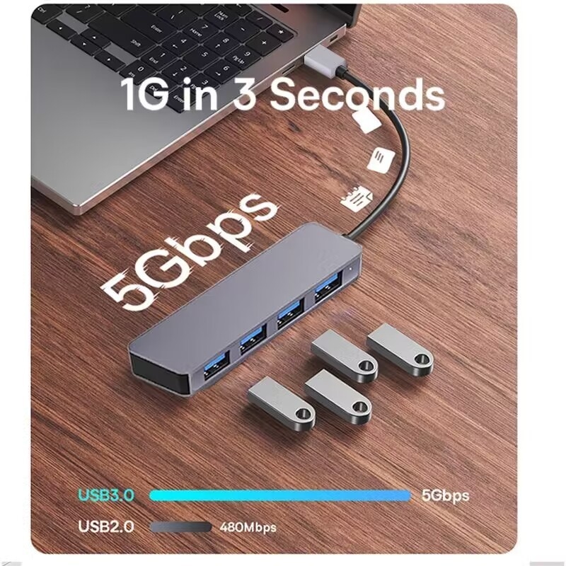 Alta velocità 4 porte USB 3.0 HUB 5Gbps USB C portatile con adattatore di alimentazione per PC Mac laptop