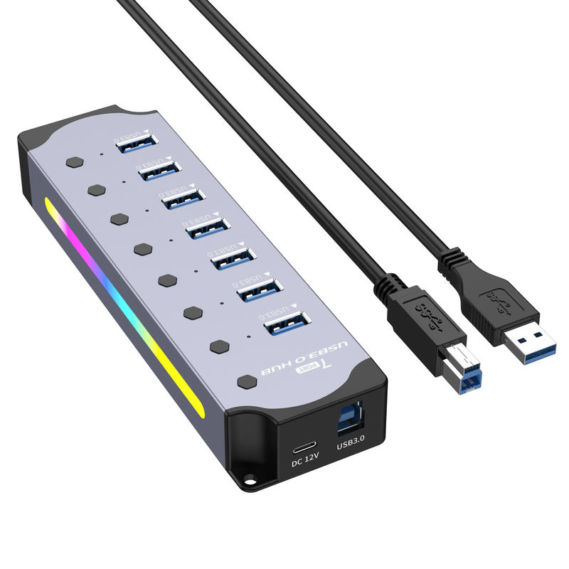 Logo personalizzato Accepted Speed USB 3.0 Hub con 7 porte e design in lega di alluminio