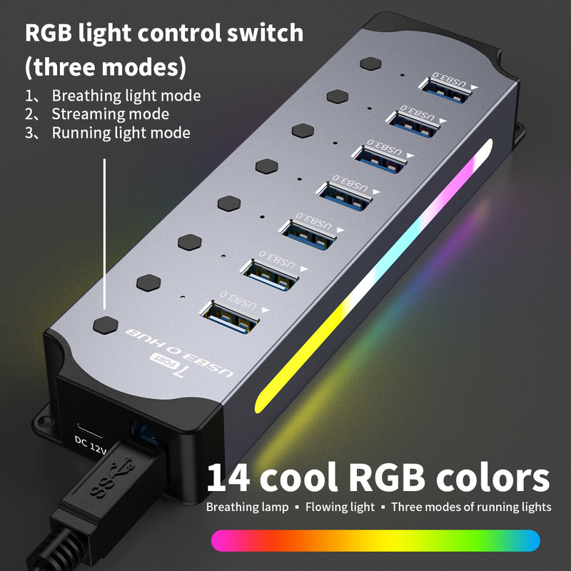 Logo personalizzato Accepted Speed USB 3.0 Hub con 7 porte e design in lega di alluminio
