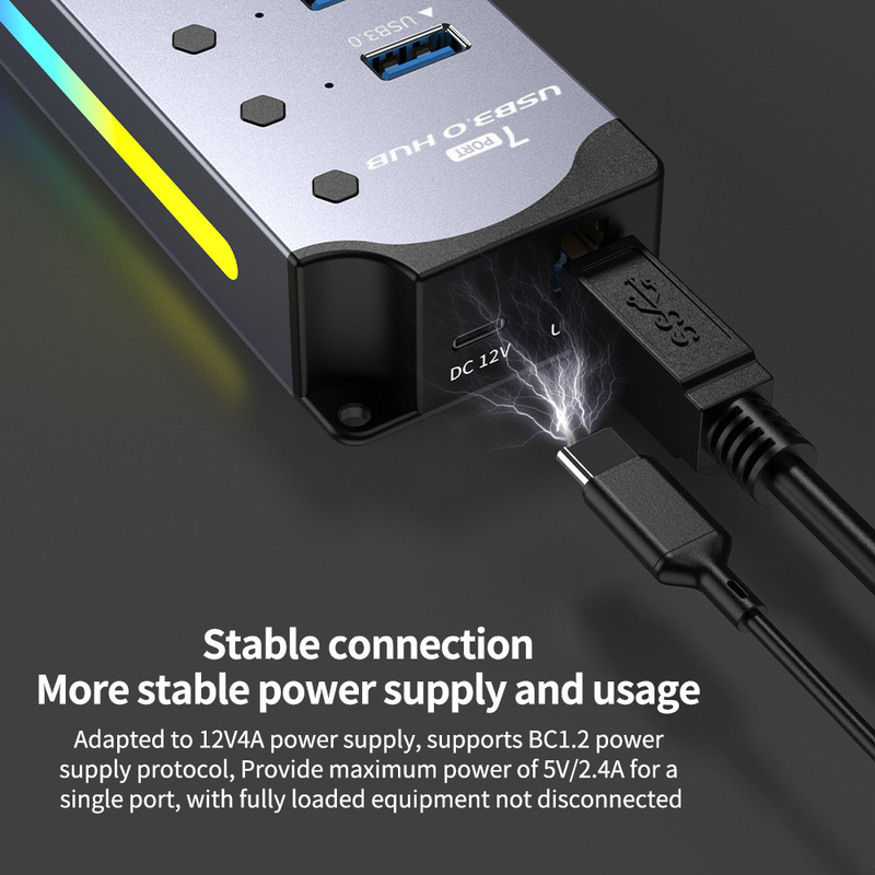 Logo personalizzato Accepted Speed USB 3.0 Hub con 7 porte e design in lega di alluminio