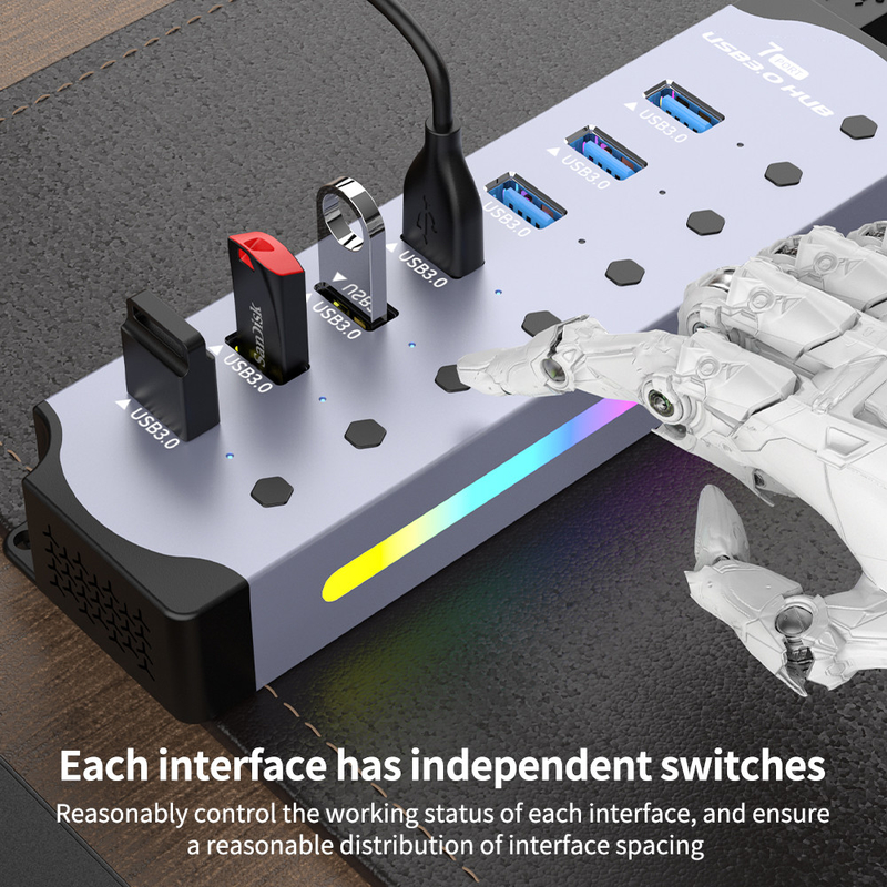 Logo personalizzato Accepted Speed USB 3.0 Hub con 7 porte e design in lega di alluminio