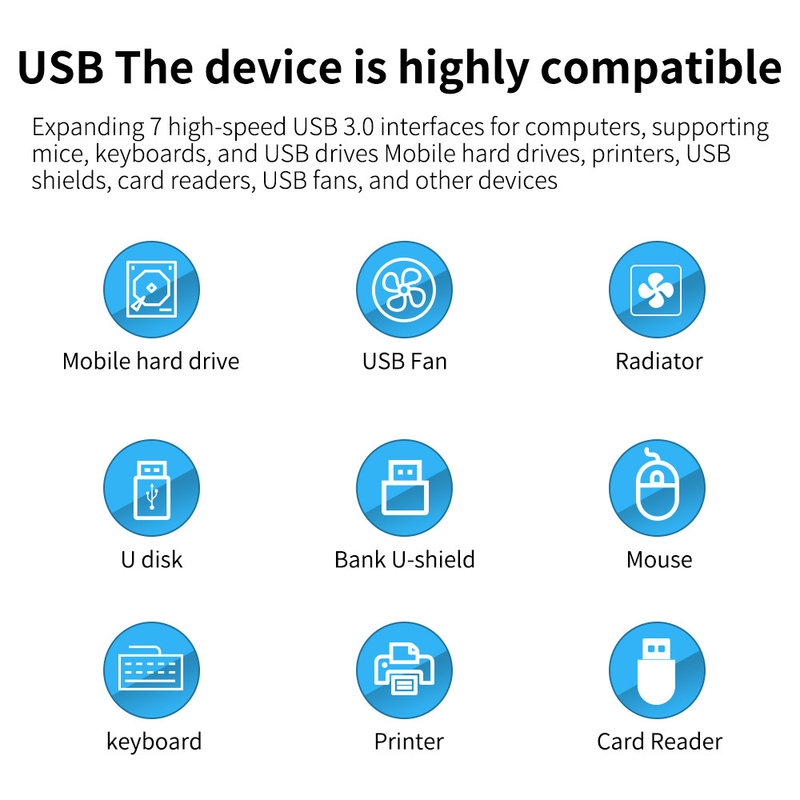Logo personalizzato Accepted Speed USB 3.0 Hub con 7 porte e design in lega di alluminio