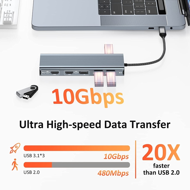 Interfaccia USB 3.1 Tipo C a 9 porte Adaptatore USB A 3.0 con scheda di rete Ethernet Gigabit RJ45 Grigio