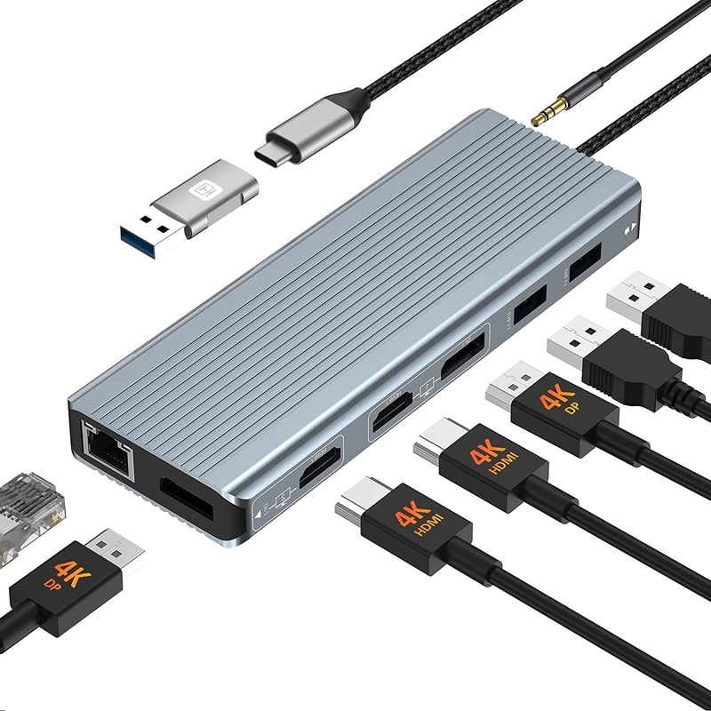 Connettività migliorata 12 in 1 USB C Type-C Hub Multiport Dock Station con doppio HDMI