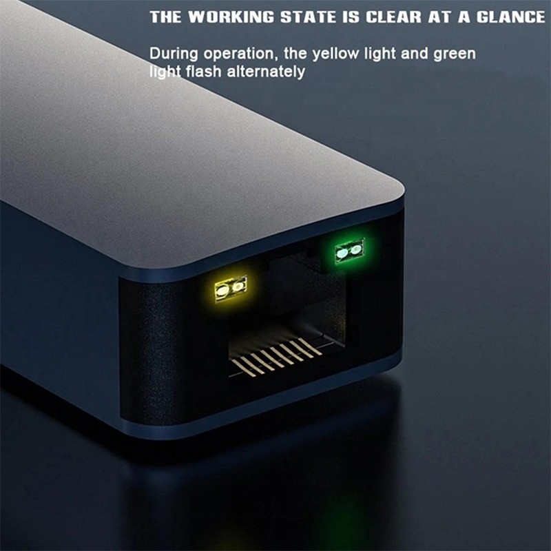 Adaptatore Ethernet 2 in 1 in alluminio USB 3.0 tipo C per una connessione di rete rapida e stabile