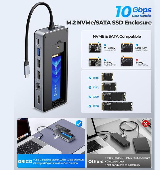 Displaylink Usb 3.0 Docking Station Enclosure Of NVMe NGFF SSD Windows Mac Chrome OS
