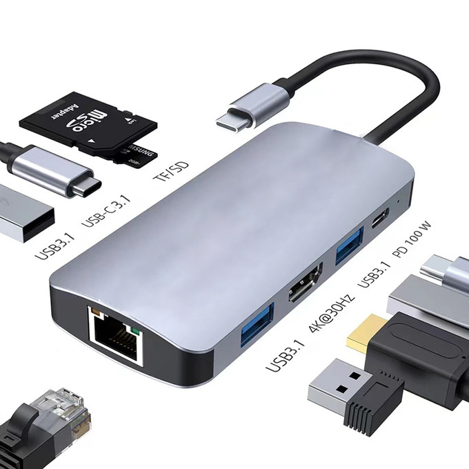 4K HDMI 9 In 1 USB-C Hub con USB 3.1 Multi Port Docking Station Adapter Mac Notebook