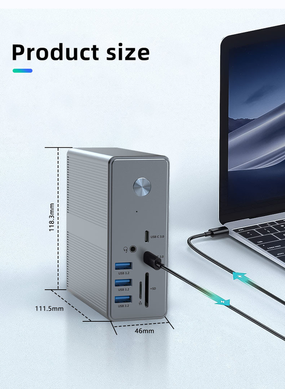 Stazione di attracco USB C in lega di alluminio e materiale ABS con connettività plug and play