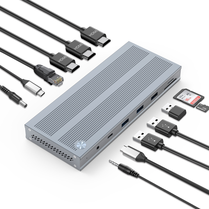 14 in 1 USB-C Docking Station con Displaylink IC Tipo C a HDMI Supporta tripli monitor fino a 4K Legatura di alluminio e ABS