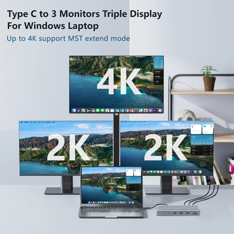 14 in 1 USB-C Docking Station con Displaylink IC Tipo C a HDMI Supporta tripli monitor fino a 4K Legatura di alluminio e ABS