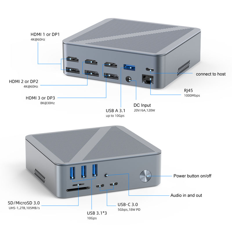 Stazione di docking USB-C per desktop HDMI, DisplayPort, risoluzione 4K, USB C 3.1 per PC portatile
