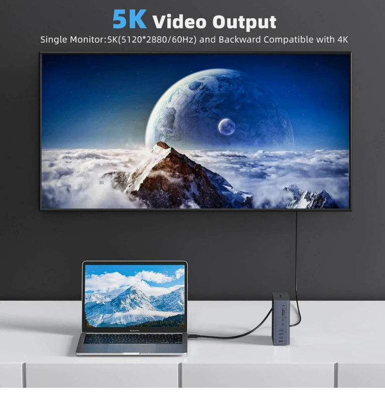 16-in-1 Thunderbolt 3 Docking Station con velocità di 40 Gbps DP1.4 Output e 65W PD Charging